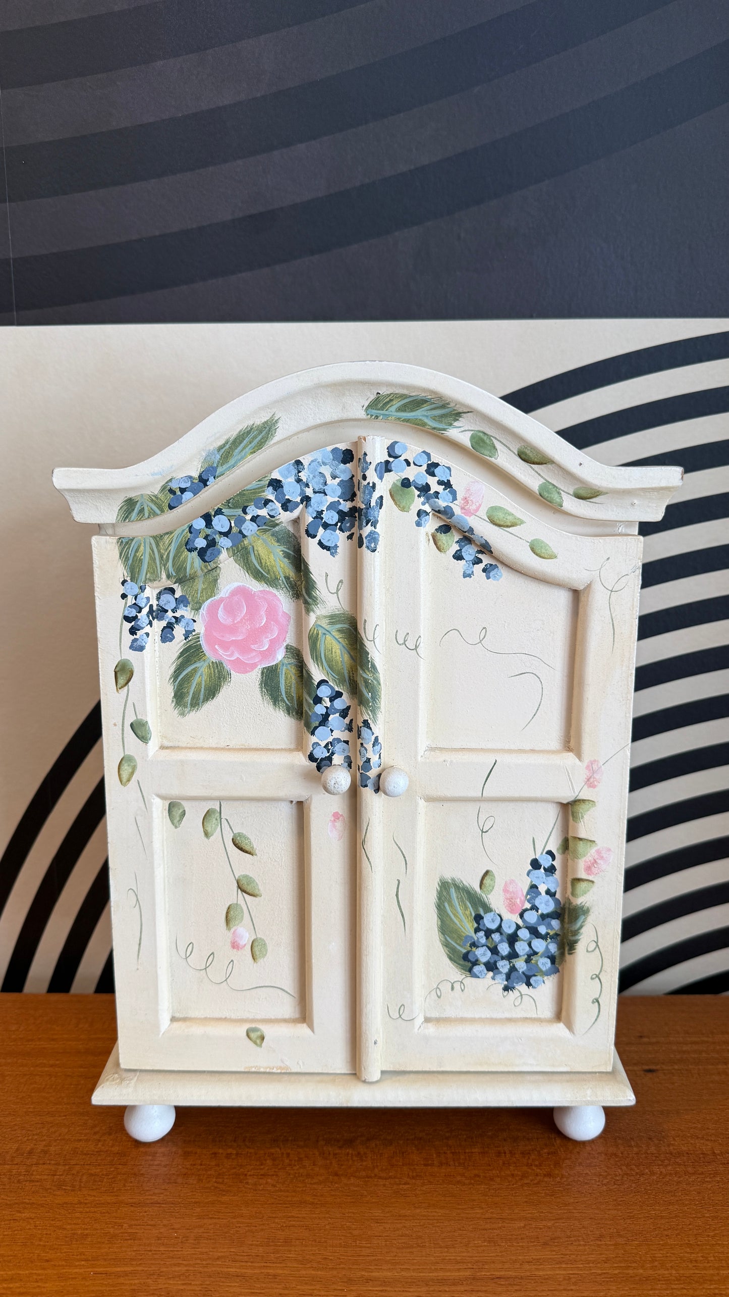 Vintage Hand-Painted Floral Trinket Cabinet