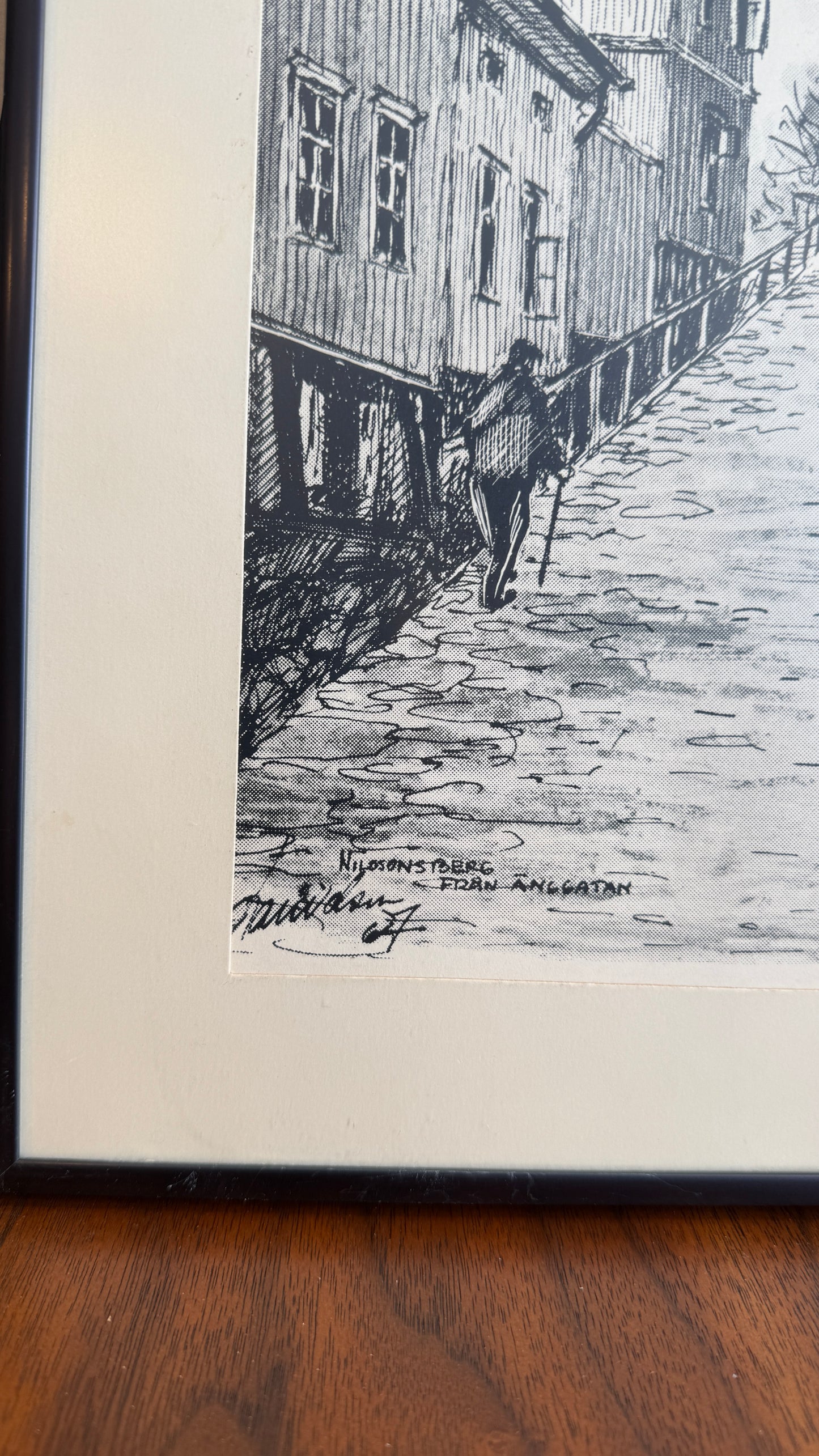 Vintage Framed Street Scene Print (1967)