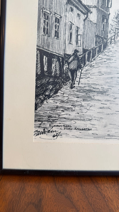 Vintage Framed Street Scene Print (1967)