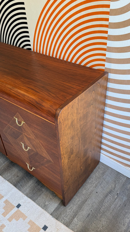 Vintage Sculptural Walnut 6-Drawer Dresser