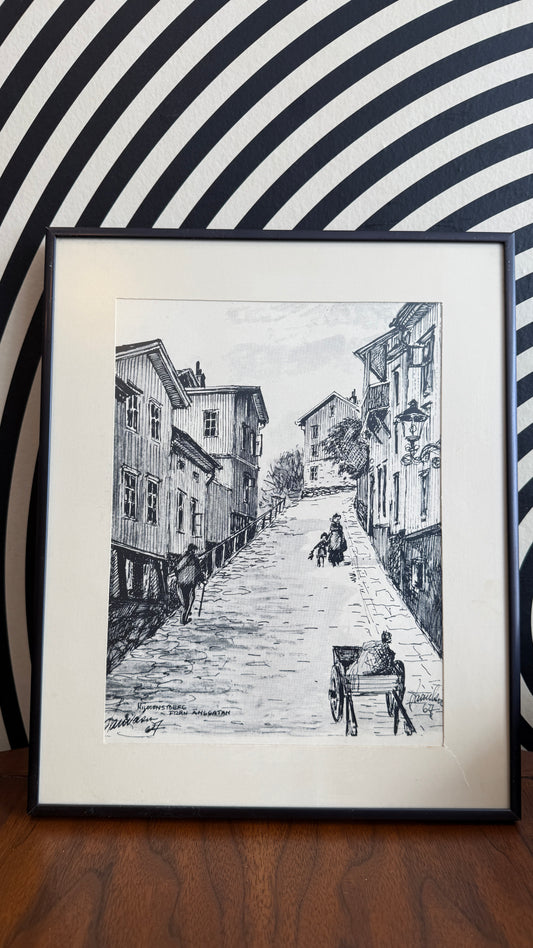 Vintage Framed Street Scene Print (1967)