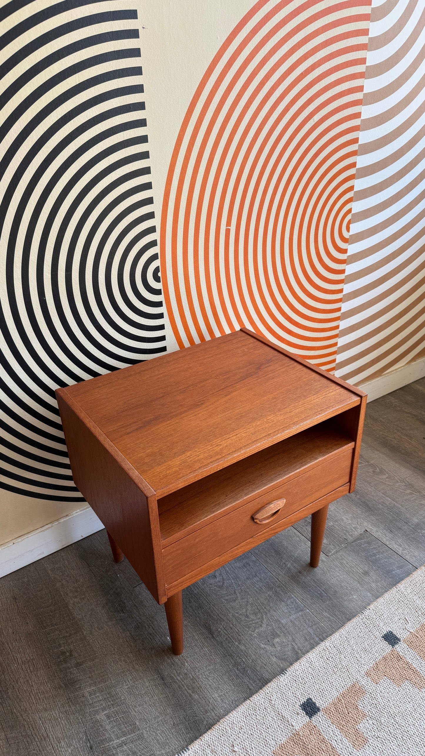 Vintage Danish Teak Nightstand with Open Shelf