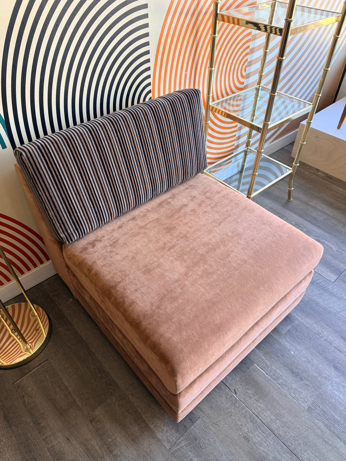 Vintage Dusty Pink Modular Chair with a Striped Back Cushion