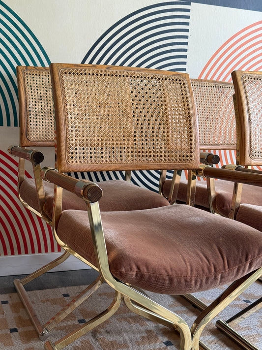 Set of 4 Vintage Cane & Brass Dining Chairs