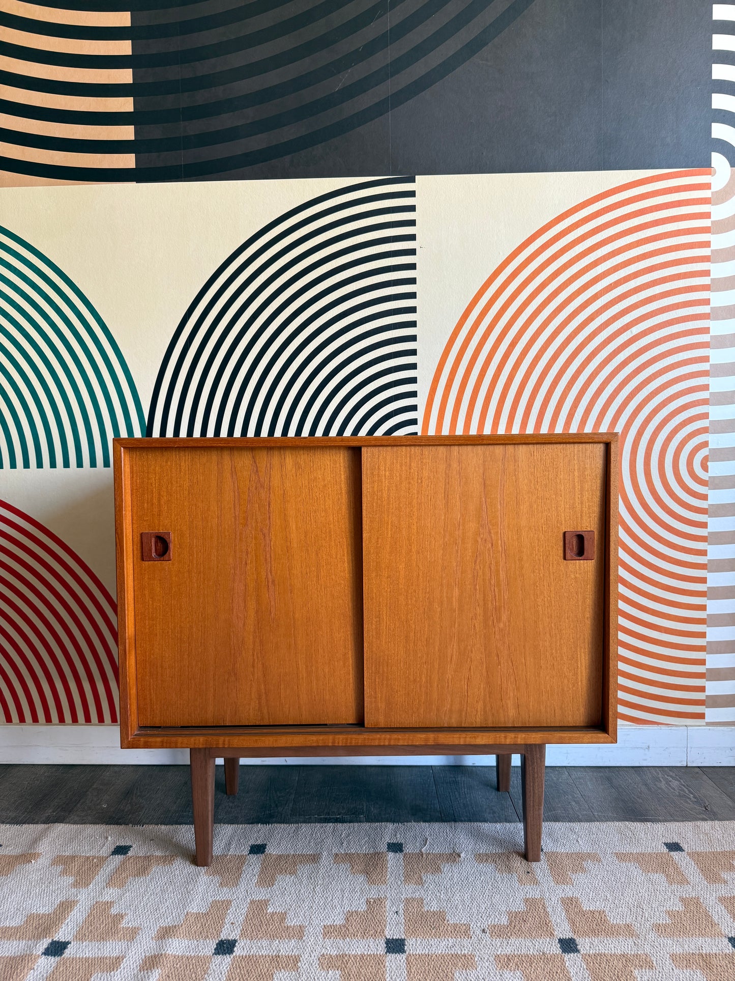 Compact Teak Cabinet with Sliding Doors