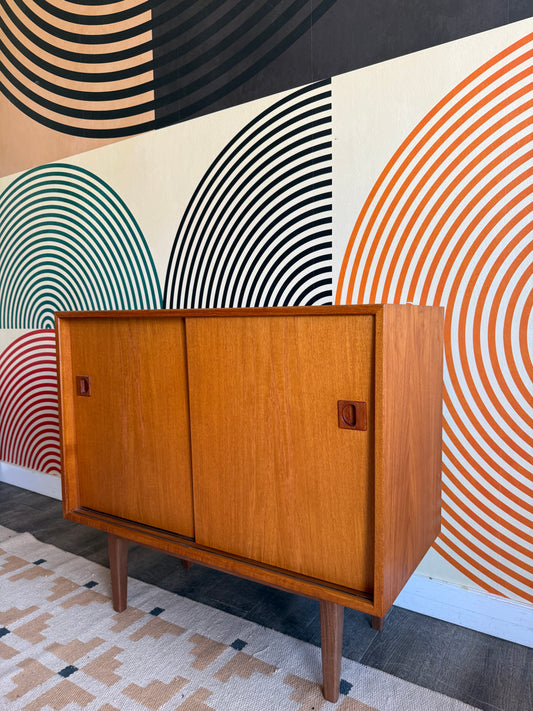 Compact Teak Cabinet with Sliding Doors