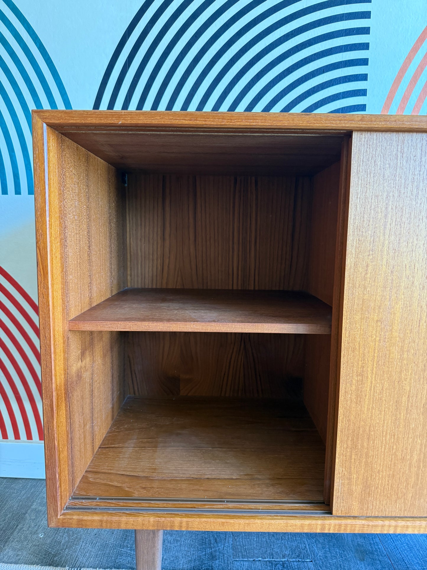 Compact Teak Cabinet with Sliding Doors