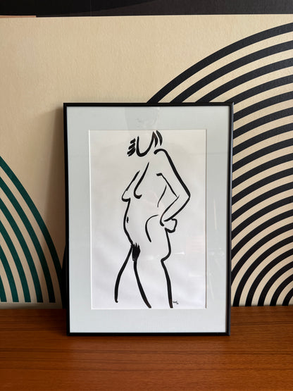 Original Nude Figure Ink Drawing, 1986