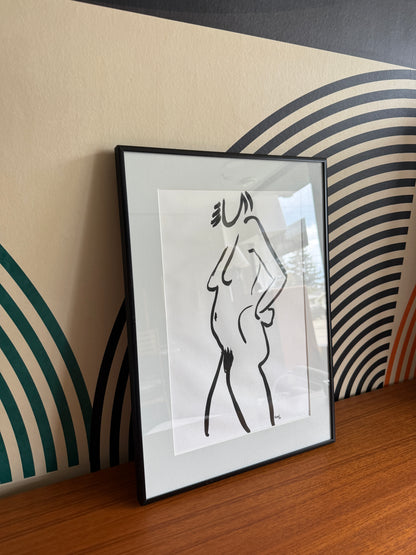 Original Nude Figure Ink Drawing, 1986