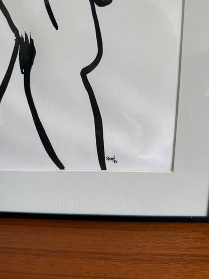 Original Nude Figure Ink Drawing, 1986
