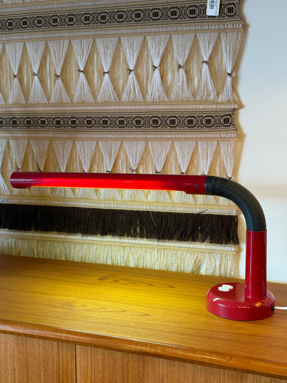 Vintage Space Age Red Plastic Gooseneck Fluorescent Desk Lamp
