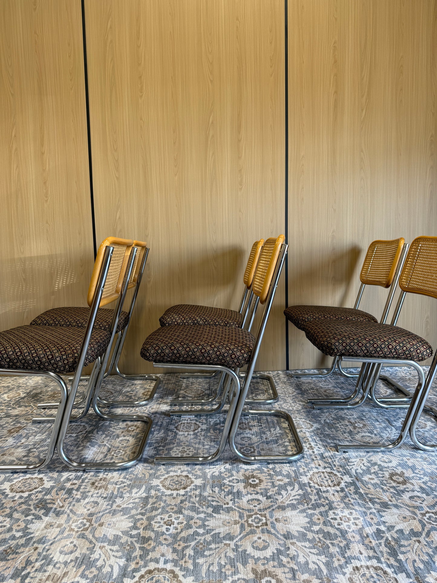 Set of 6 Vintage Cantilever Cane Dining Chairs