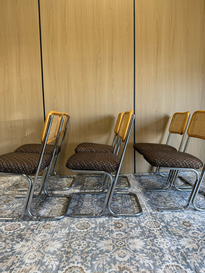 Set of 6 Vintage Cantilever Cane Dining Chairs
