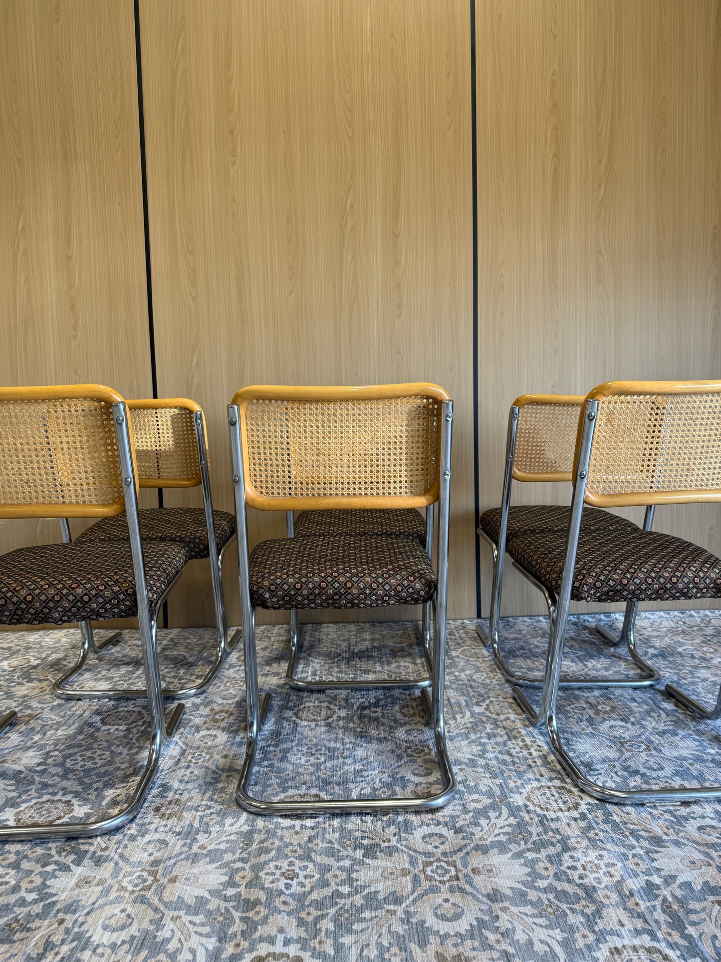 Set of 6 Vintage Cantilever Cane Dining Chairs