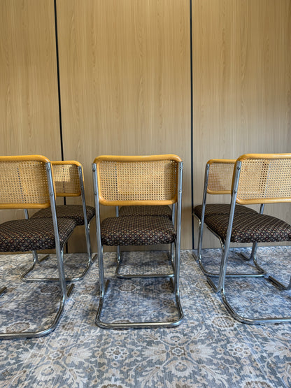 Set of 6 Vintage Cantilever Cane Dining Chairs