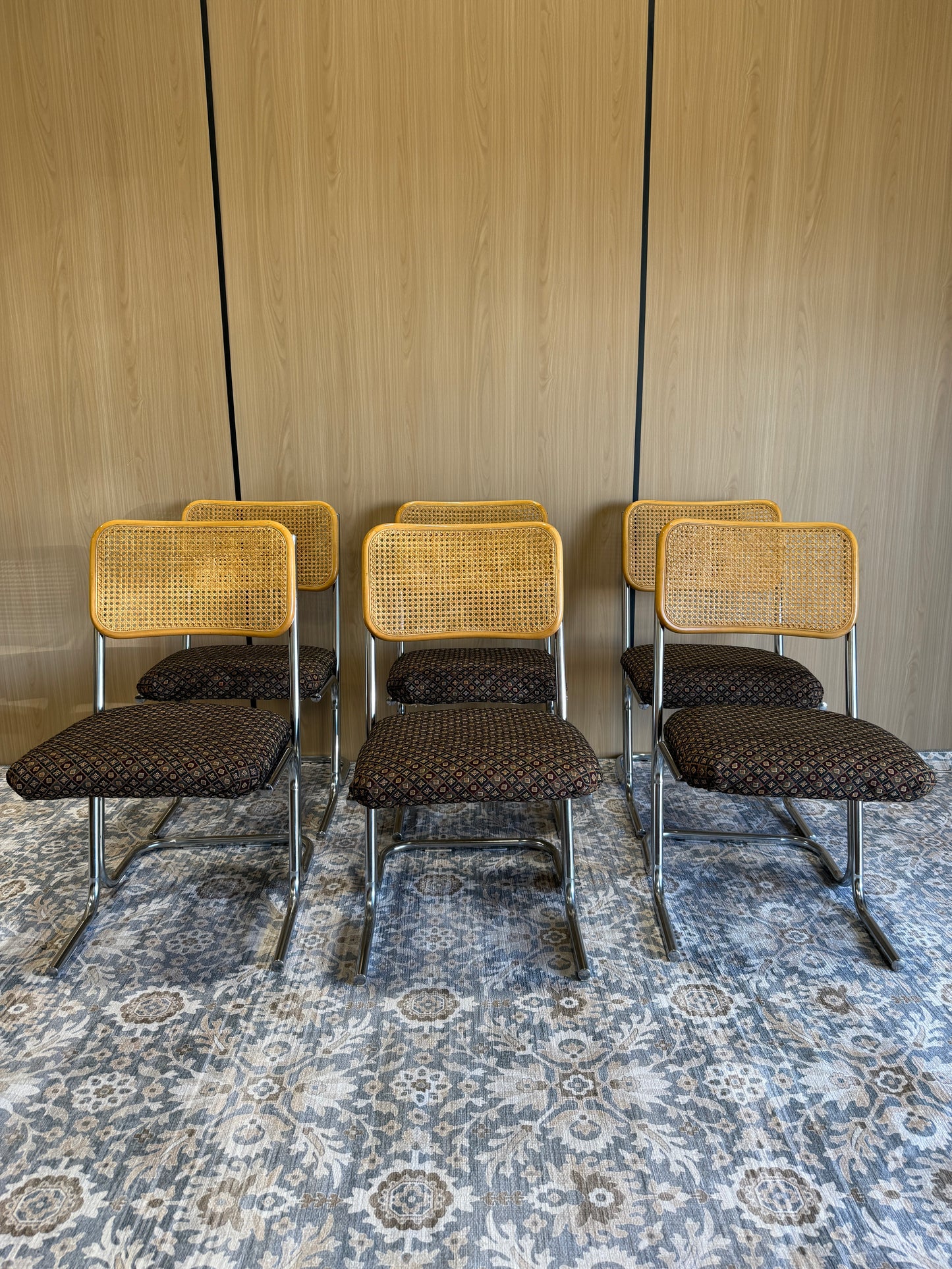 Set of 6 Vintage Cantilever Cane Dining Chairs
