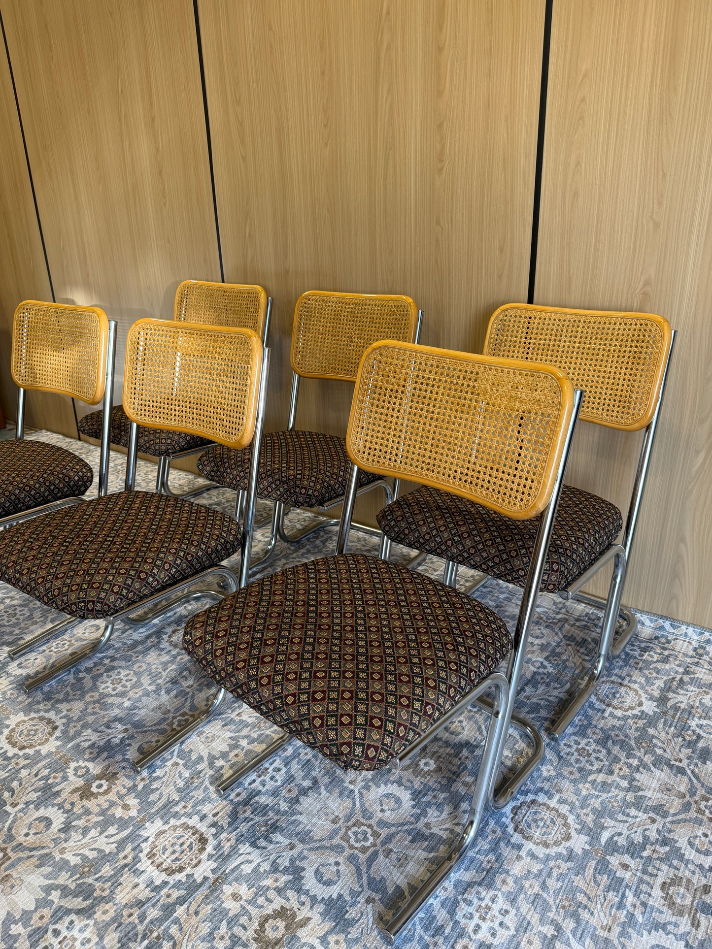 Set of 6 Vintage Cantilever Cane Dining Chairs
