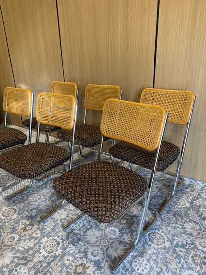 Set of 6 Vintage Cantilever Cane Dining Chairs
