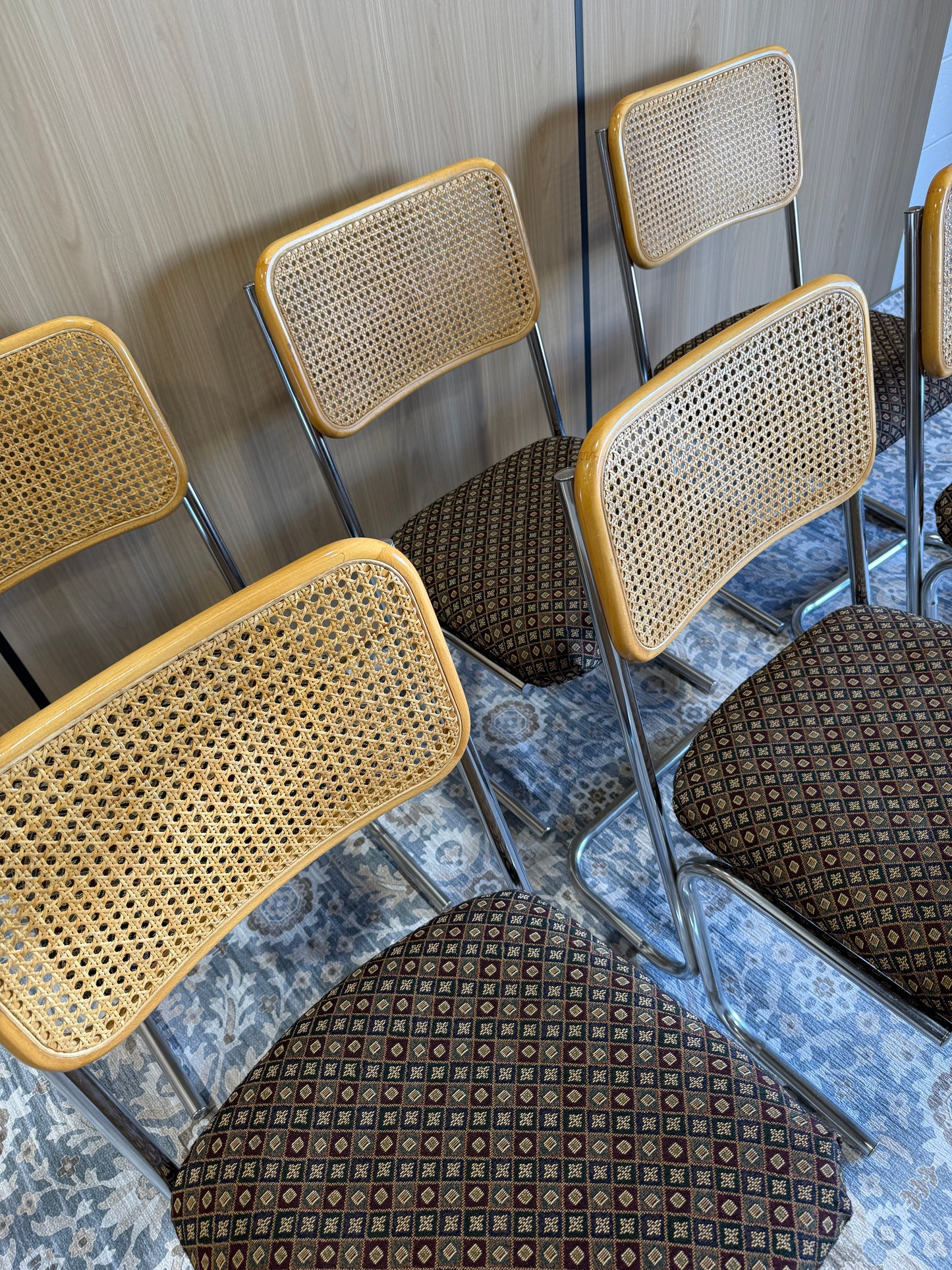 Set of 6 Vintage Cantilever Cane Dining Chairs