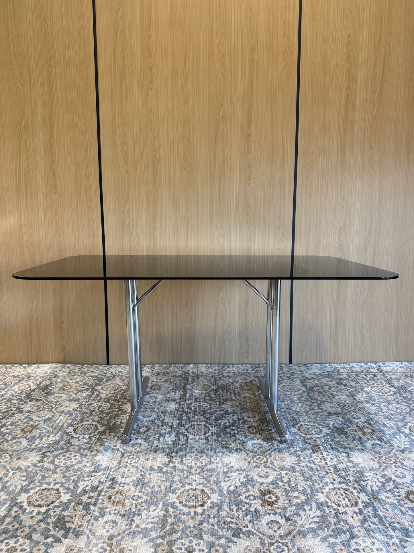 Vintage Chrome & Smoked Glass Dining Table