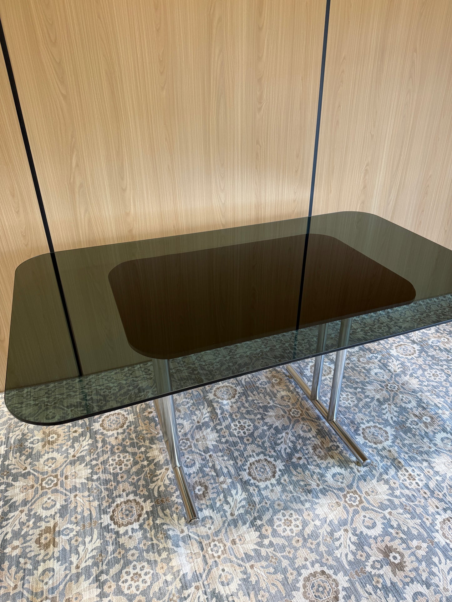Vintage Chrome & Smoked Glass Dining Table