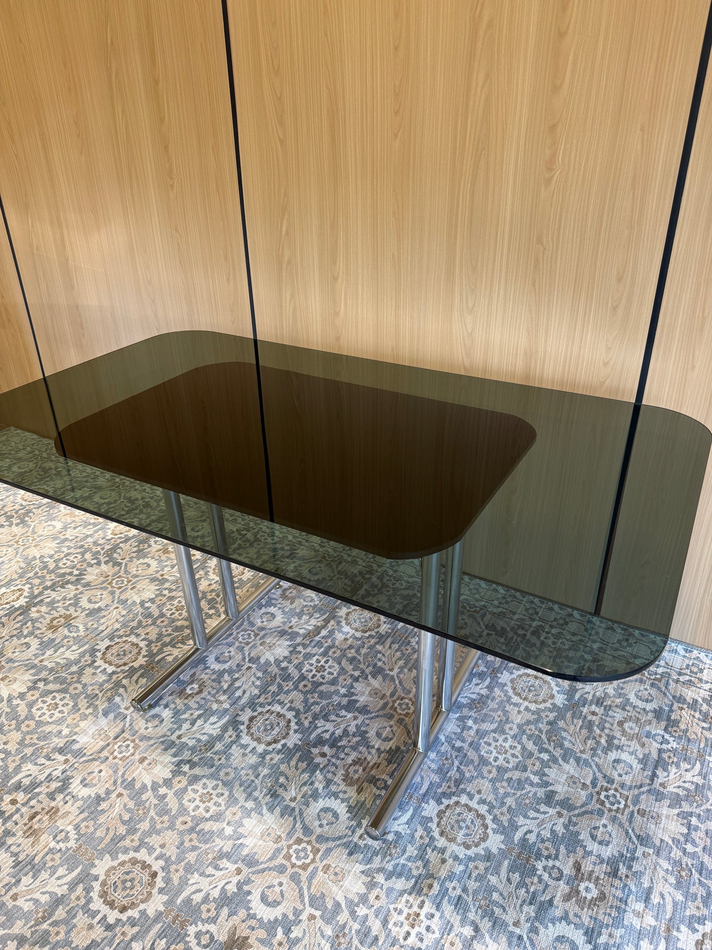 Vintage Chrome & Smoked Glass Dining Table