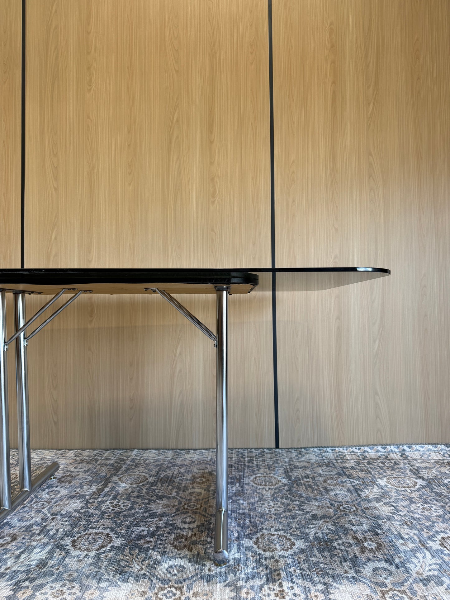 Vintage Chrome & Smoked Glass Dining Table