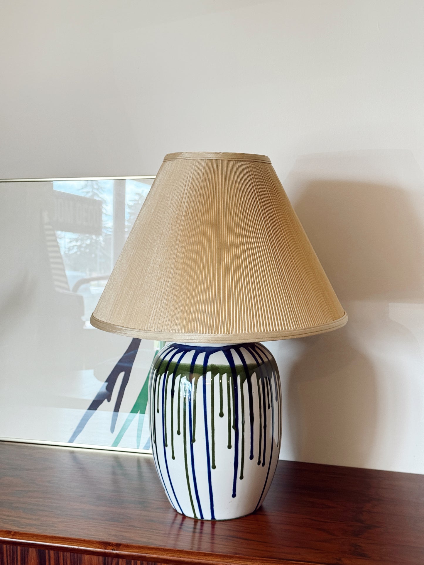 Vintage Blue and Green Drip Glazed Table Lamp