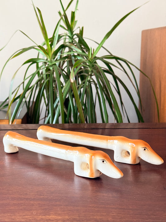 Pair of Vintage Ceramic Dachshund Salt and Pepper Shaker with Corks