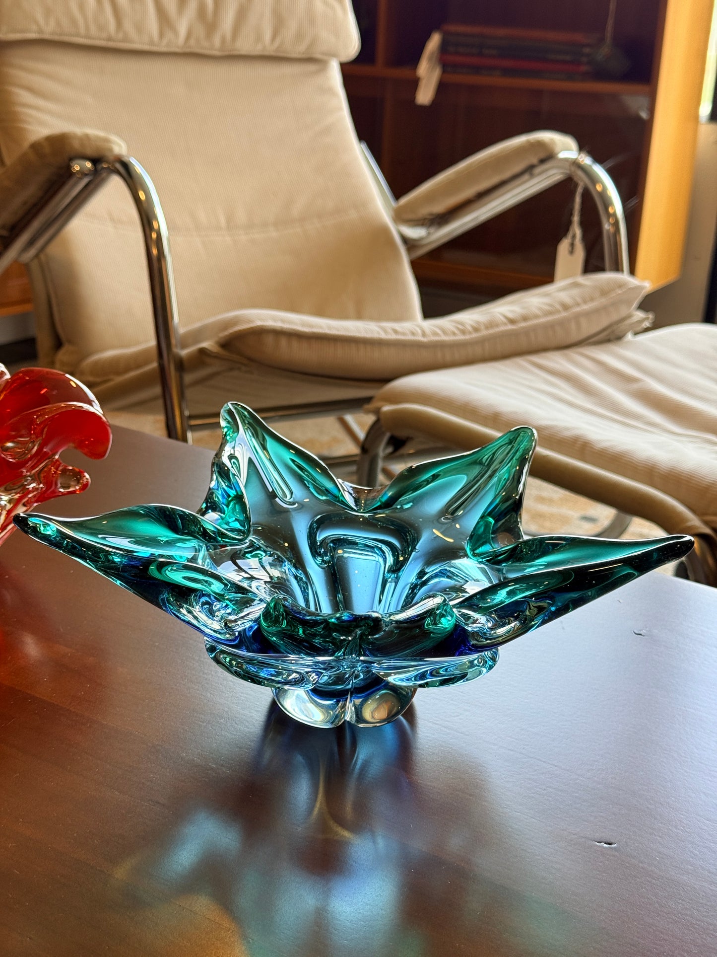 Vintage Blue and Teal Handblown Glass Bowl