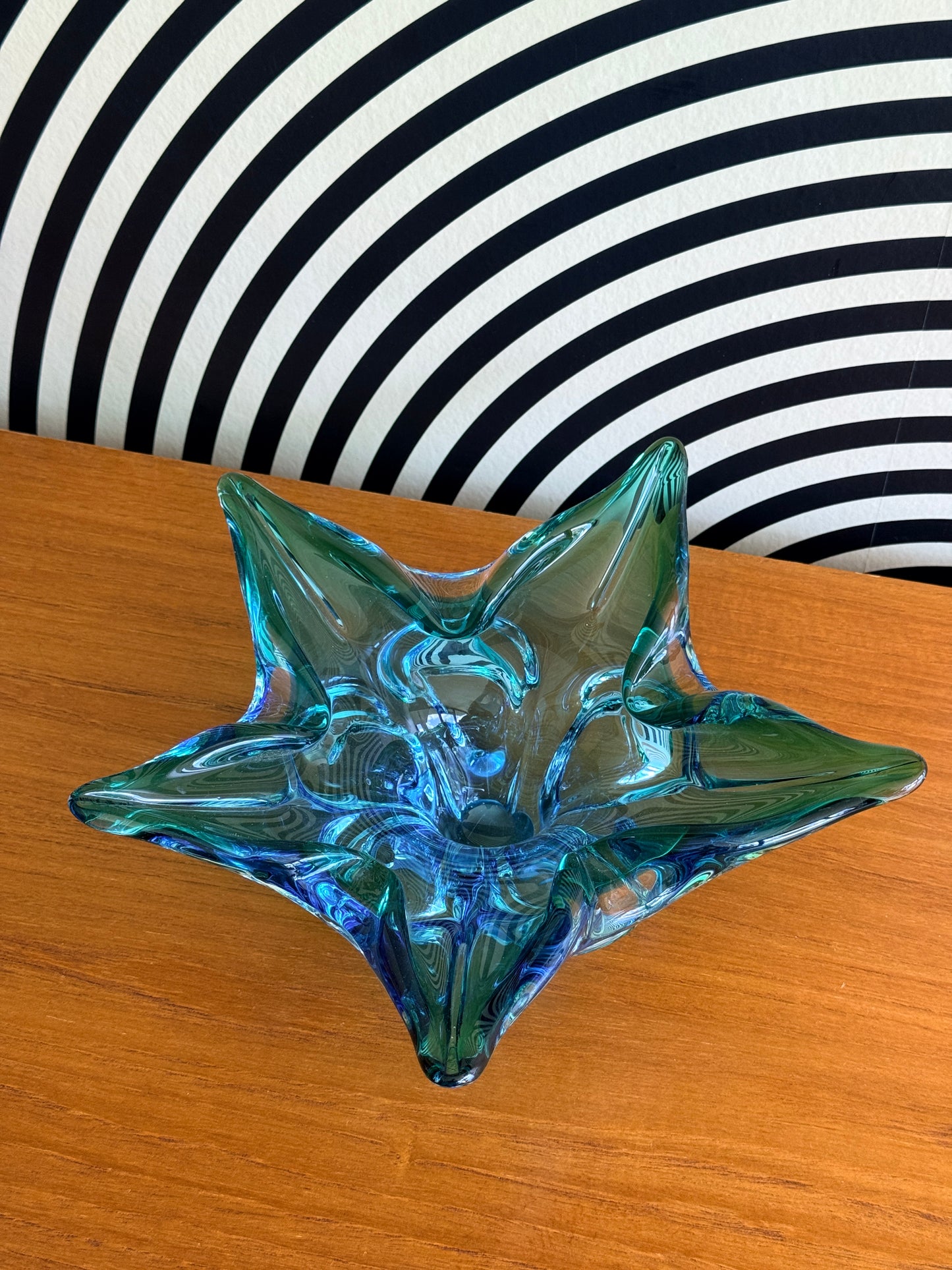 Vintage Blue and Teal Handblown Glass Bowl