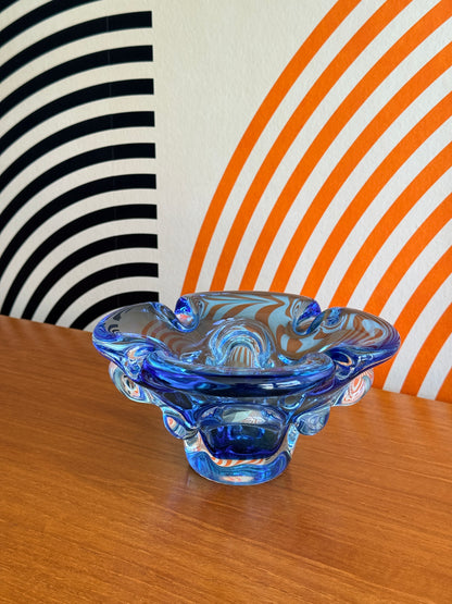 Vintage Blue Handblown Glass Bowl