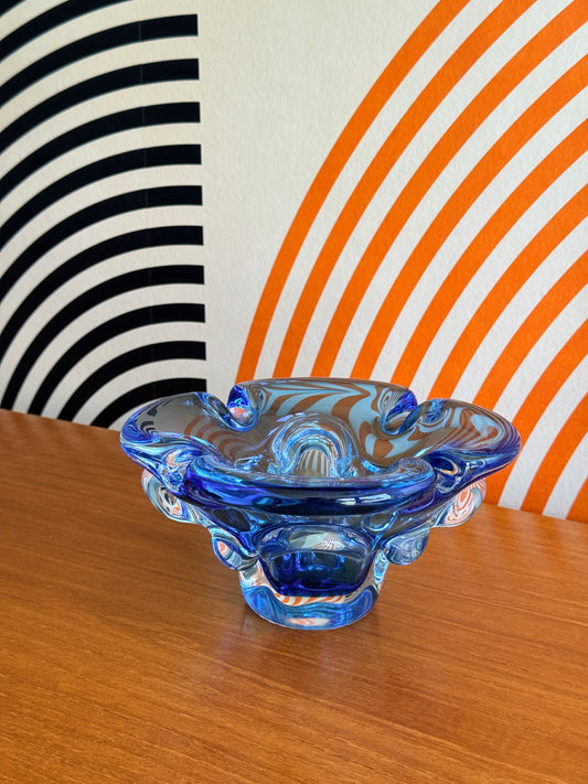 Vintage Blue Handblown Glass Bowl