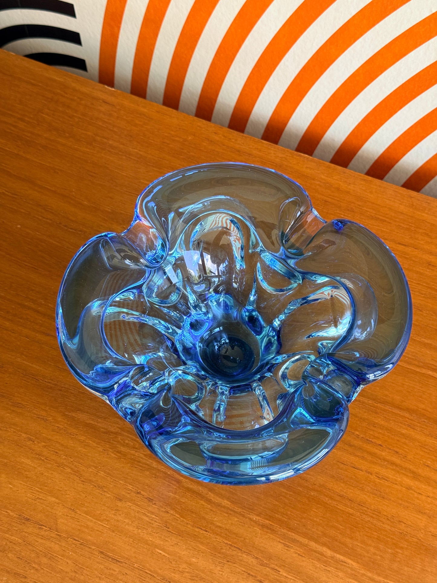 Vintage Blue Handblown Glass Bowl