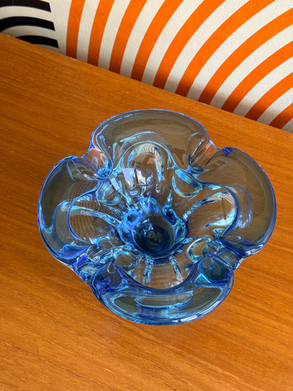 Vintage Blue Handblown Glass Bowl