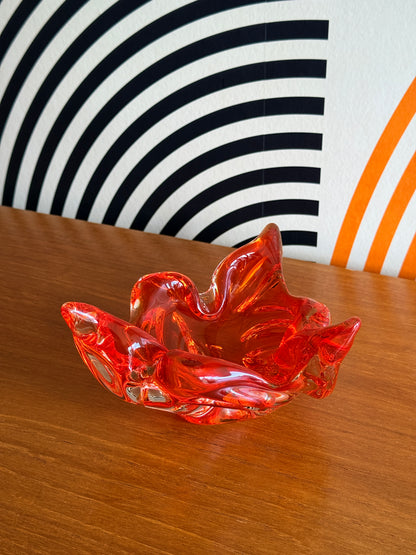 Vintage Orange Handblown Glass Bowl