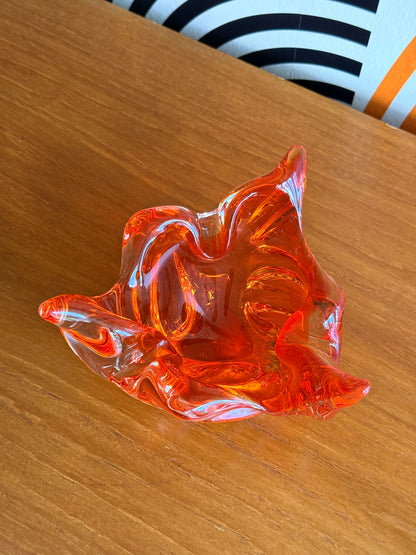 Vintage Orange Handblown Glass Bowl