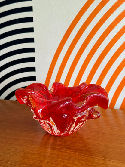 Vintage Red Handblown Glass Bowl