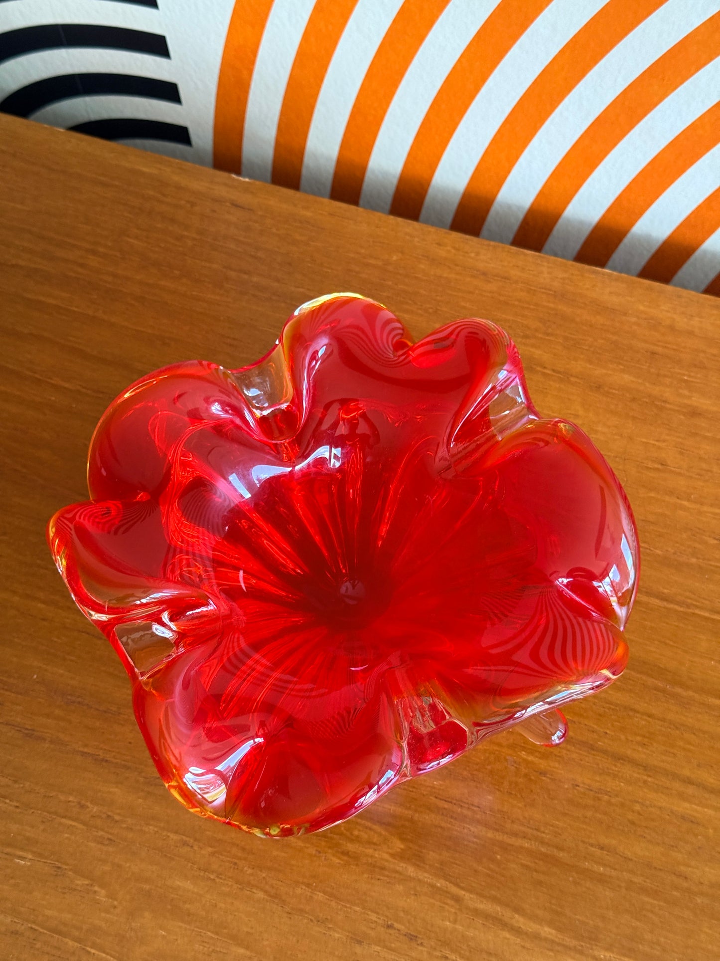 Vintage Red Handblown Glass Bowl