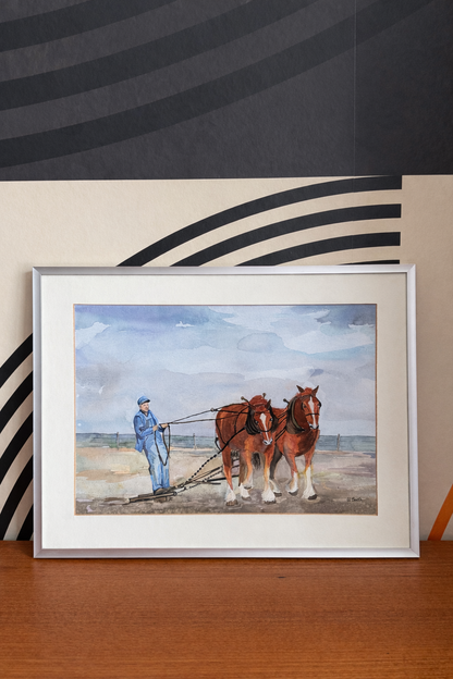 Vintage Framed Farm Scene Artwork – Signed U. Both