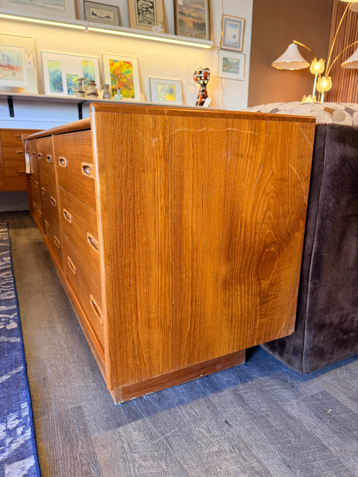 Vintage Teak 9 Drawer Dresser
