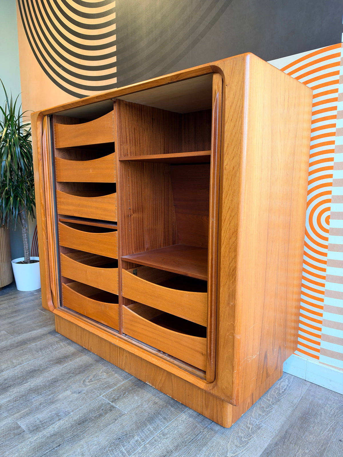Vintage Teak Tambour Door Cabinet