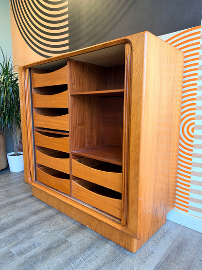 Vintage Teak Tambour Door Cabinet