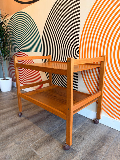 Vintage Teak Bar Cart on Casters