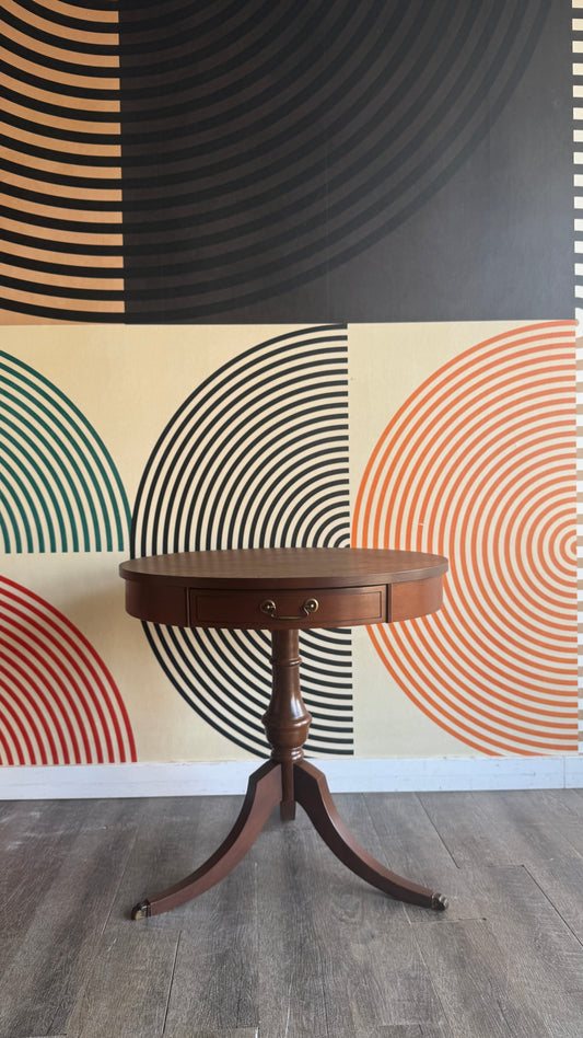 Vintage Round Pedestal Side Table with Drawer