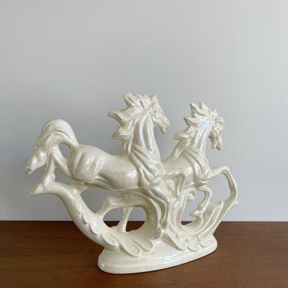 Vintage Iridescent Ceramic Galloping Horses