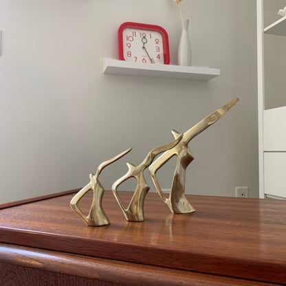 Set of 3 Midcentury Modern  'Birds In Flight' Brass Sculptures