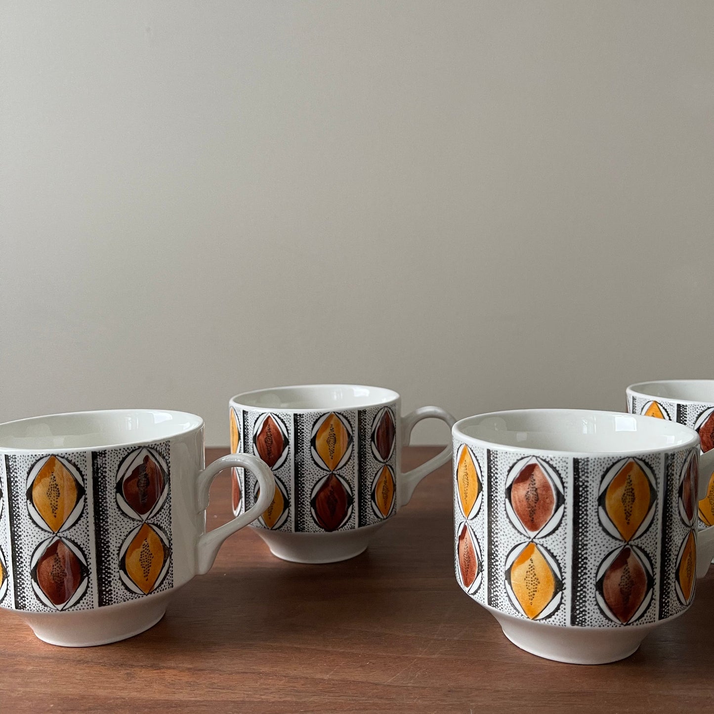 1970's Coffee Mugs Kathie Winkle "Mexico" Pattern Design