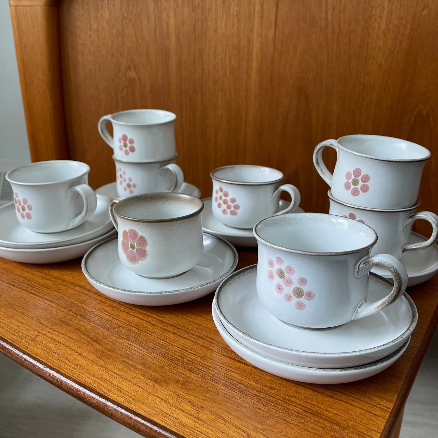 Set of 8 Vintage Denby “Gypsy” Cups and Saucers