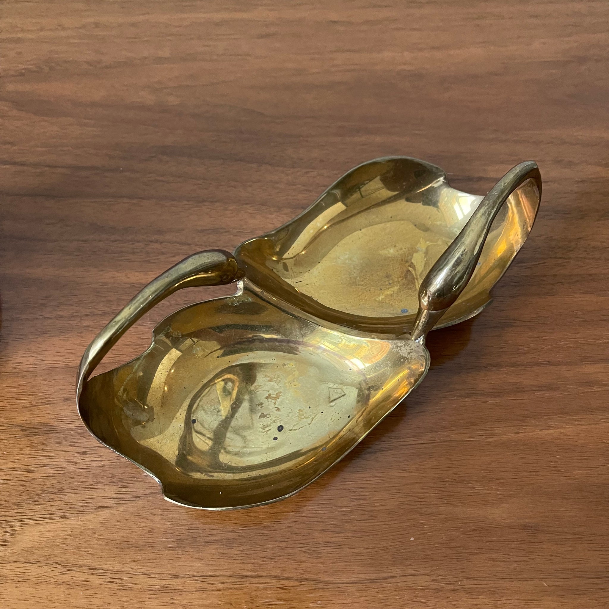 Vintage Brass Swans Trinket Dish